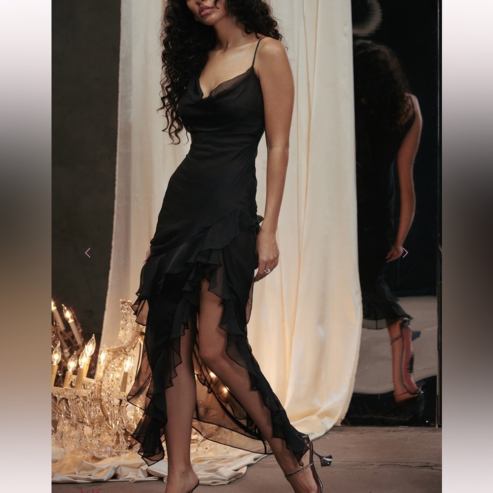 House of CB Elegant Black Ruffle Maxi Dress